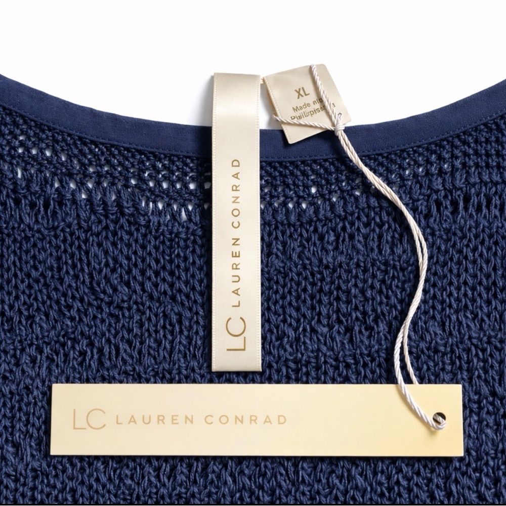 LC Lauren Conrad Chiffon Mixed Media Tank in Peacoat Navy ~ Size: XL ~ NWT - Picture 13 of 16